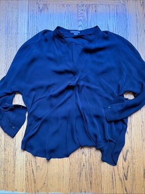 Vince Deep Navy V-Neck Draped Blouse